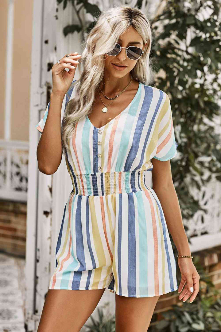 Stilla | Stripe V-hals Smocked Talje Romper