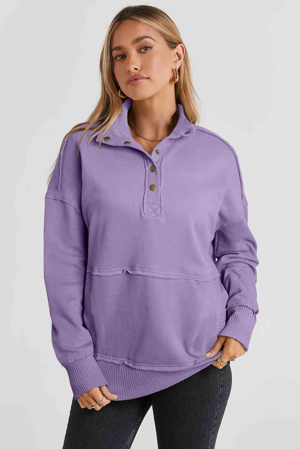 Stilla | Snap Drop Shoulder Langærmet Sweatshirt