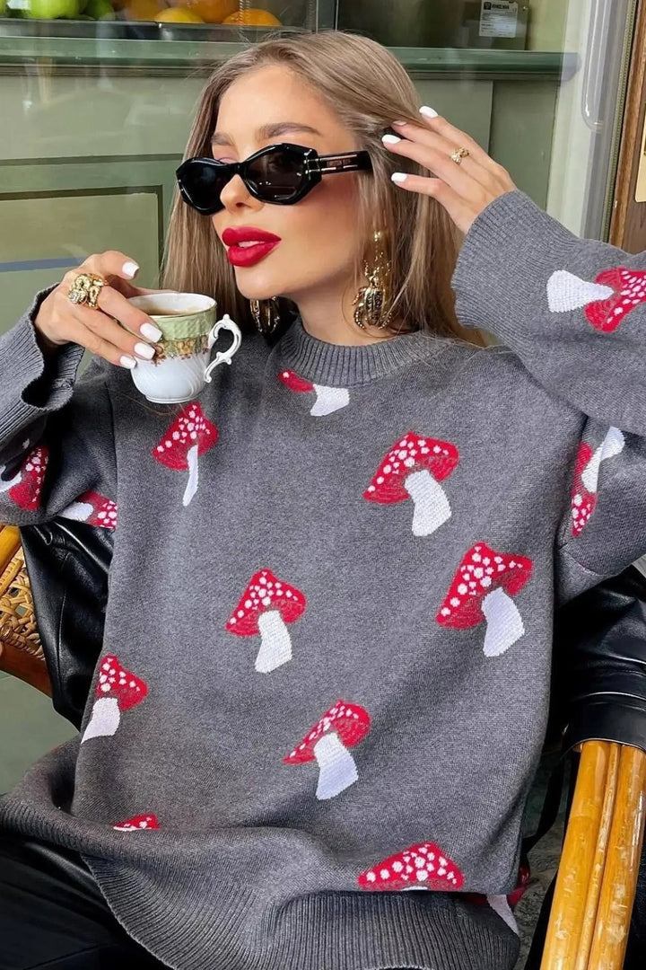 Stilla | Cozy Mushroom Jacquard Strik Sweater