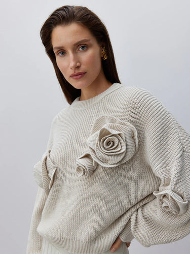 Stilla | Cozy 3D Rose Striktrøje med En Afslappet Pasform