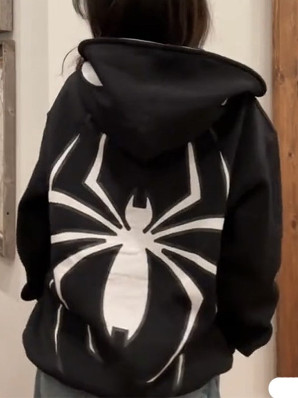 Stilla | Hoodie med Lynlås og Edderkoppemønster