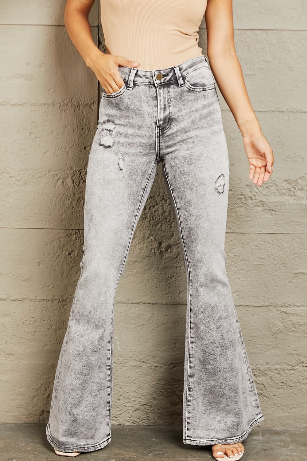 Stilla | Højtaljede Acid Wash Flared Jeans