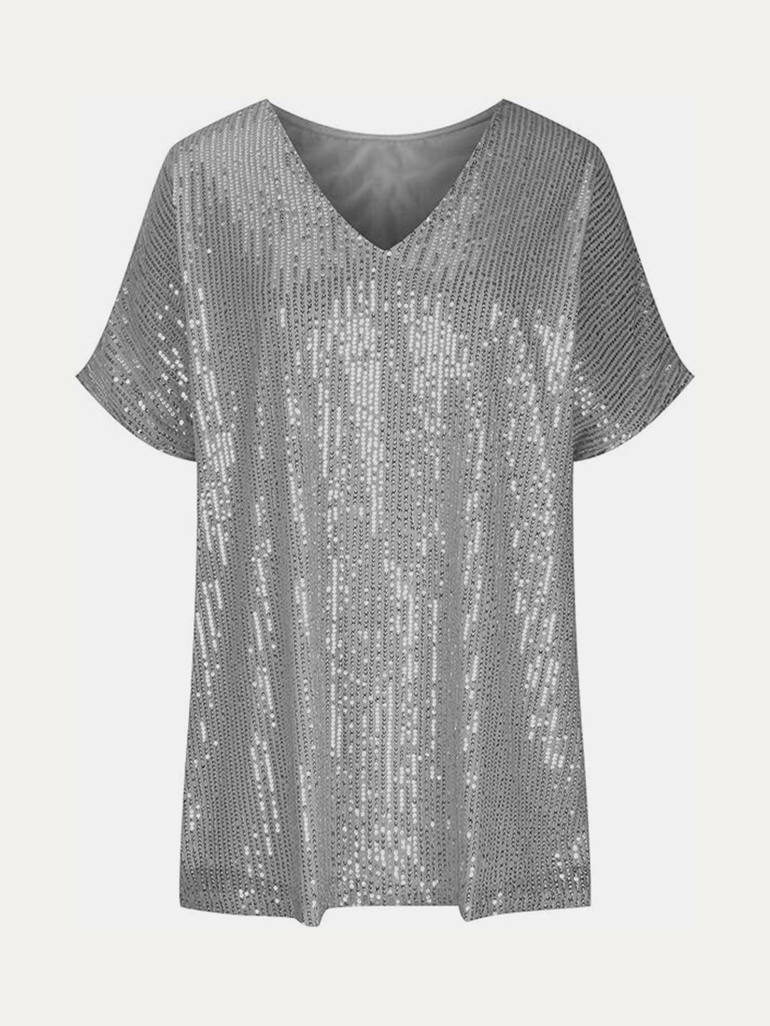 Stilla | Plus Size Paillet V-Hals Kortærmet Top