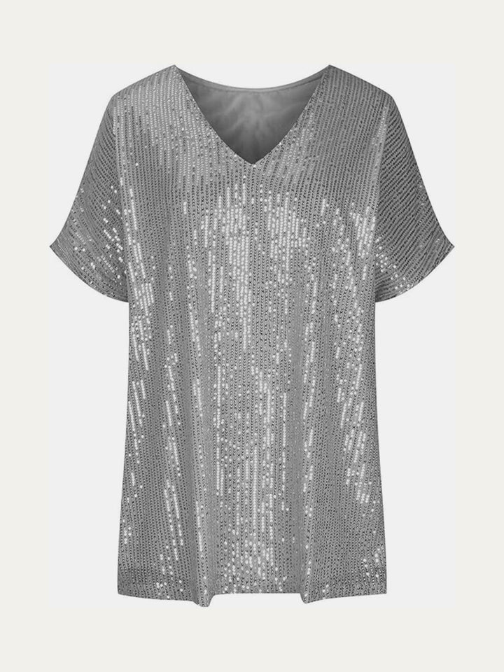 Stilla | Plus Size Paillet V-Hals Kortærmet Top