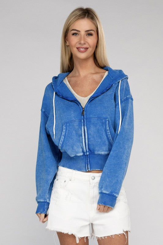 Stilla | Sweatjakke Med Lynlås I Acid Wash Fleece