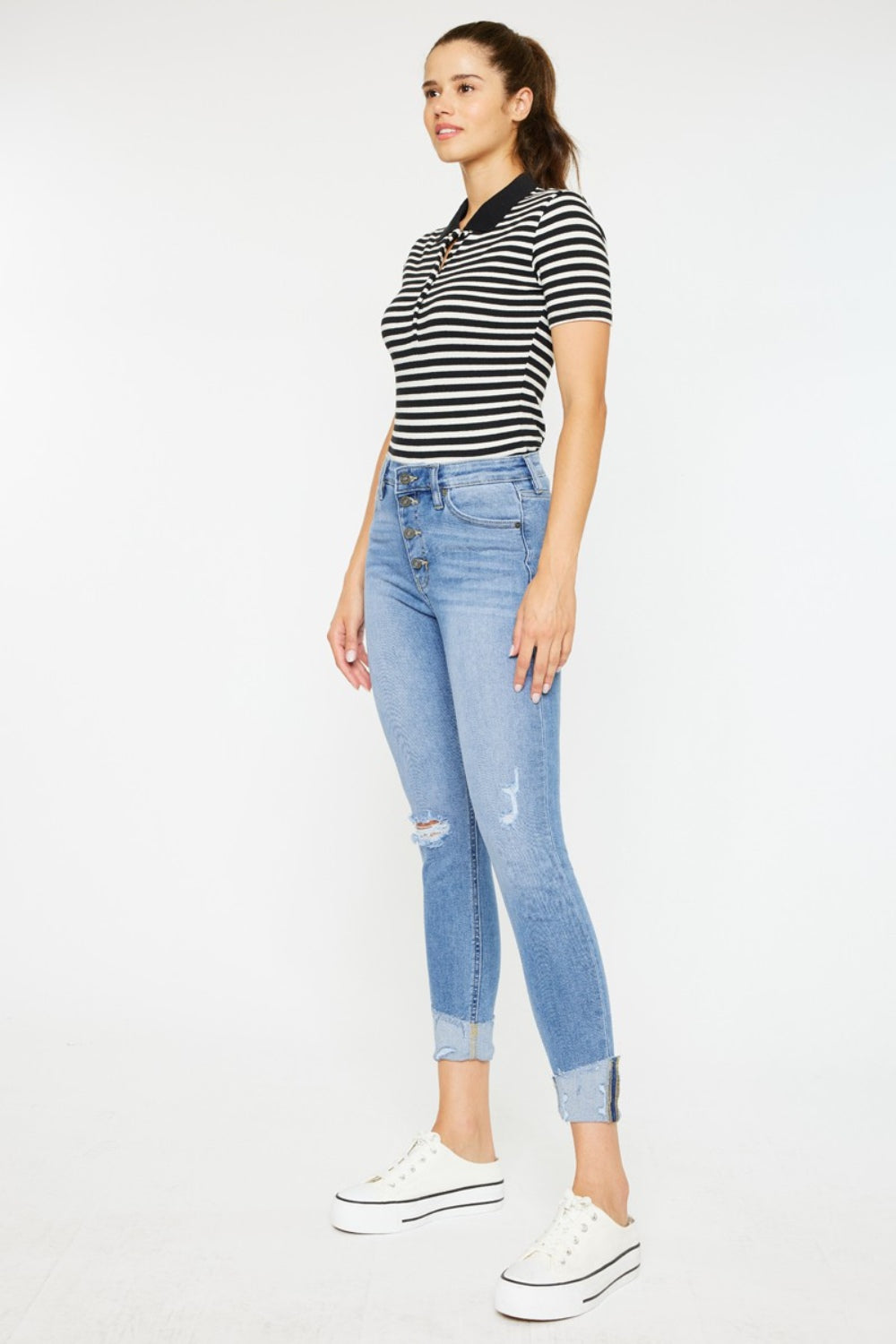 Stilla | Distressed Katteviduer Knap-til-fly Jeans