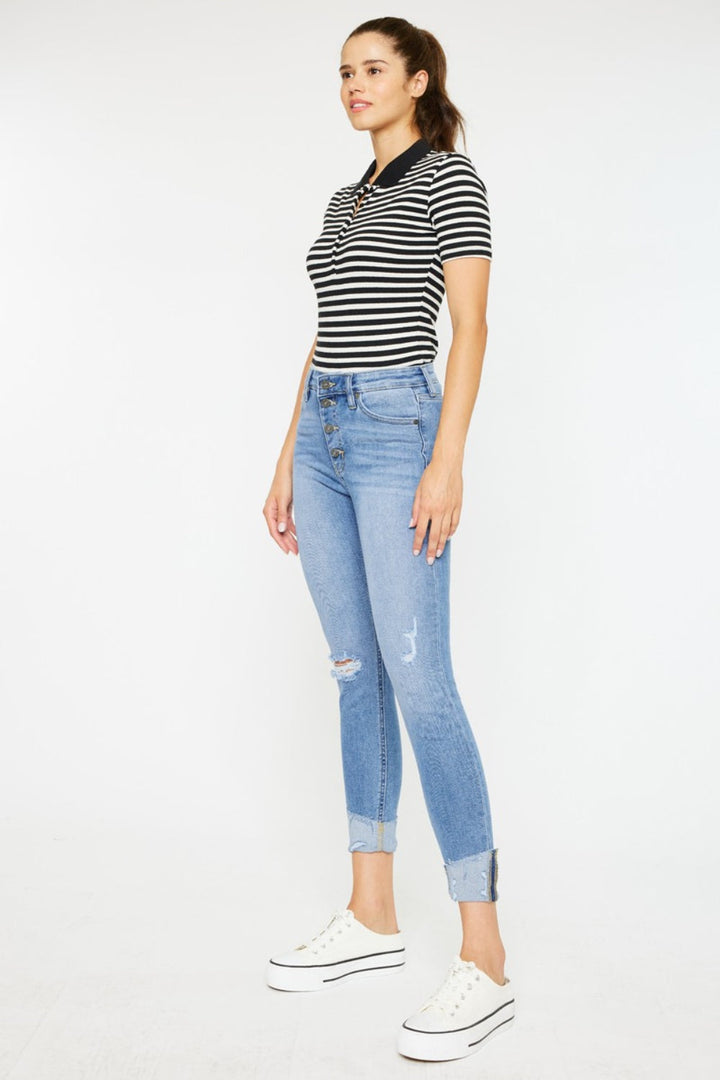 Stilla | Distressed Katteviduer Knap-til-fly Jeans