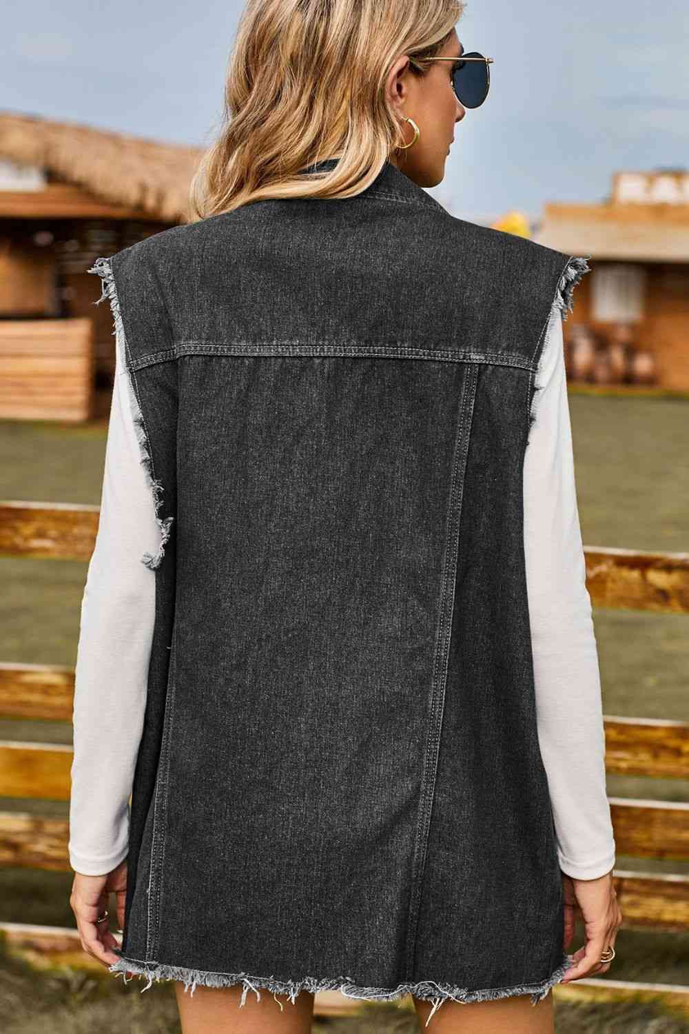 Stilla | Knap-oppet Krave Denim Top Med Lommer