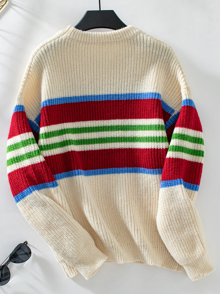 Stilla | Pullover med lange ærmer og kontrasterende striber og rund halsudskæring