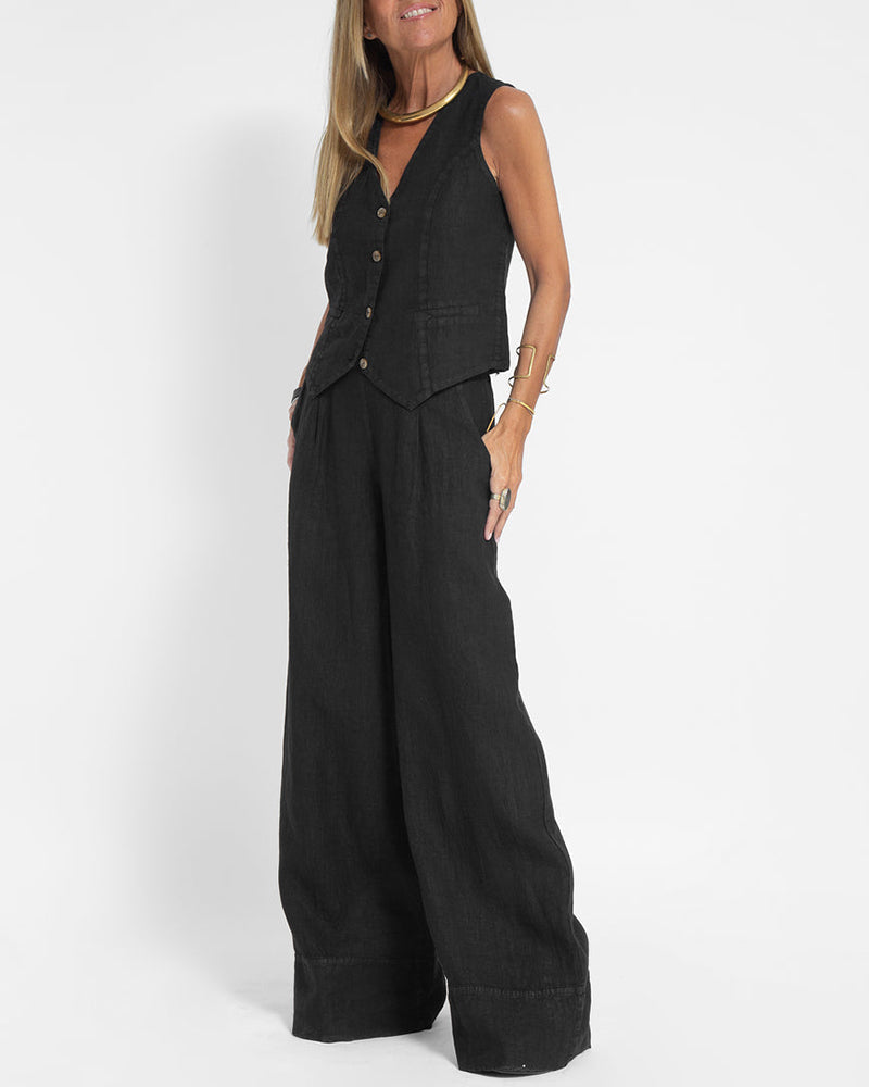 Skovae | Elegant 2-delt sæt linned brede bukser & vest