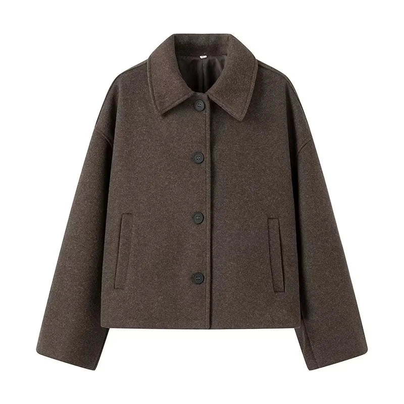 Stilla | Elegant Brun Oversized Jakke med Slå-Krave og Knapper