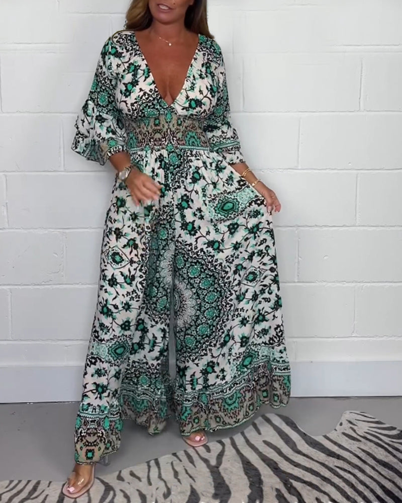 Stilla | Jumpsuit med Print og Dyb V-Udskæring