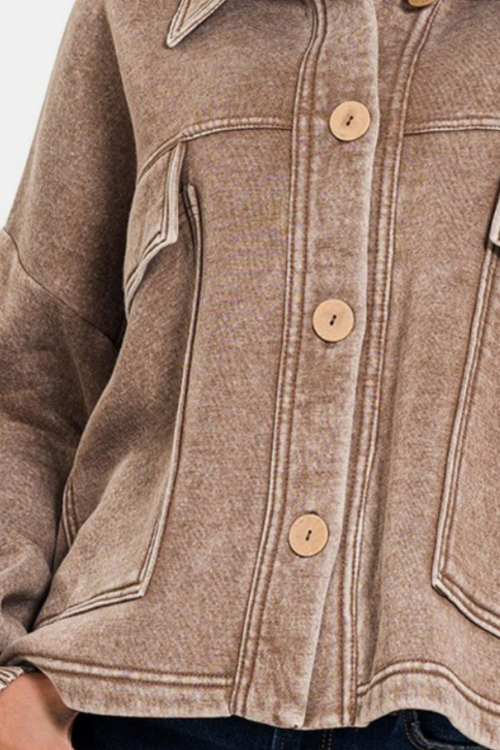 Stilla | Vask Fleece Front Pocket Knap-Up Shacket