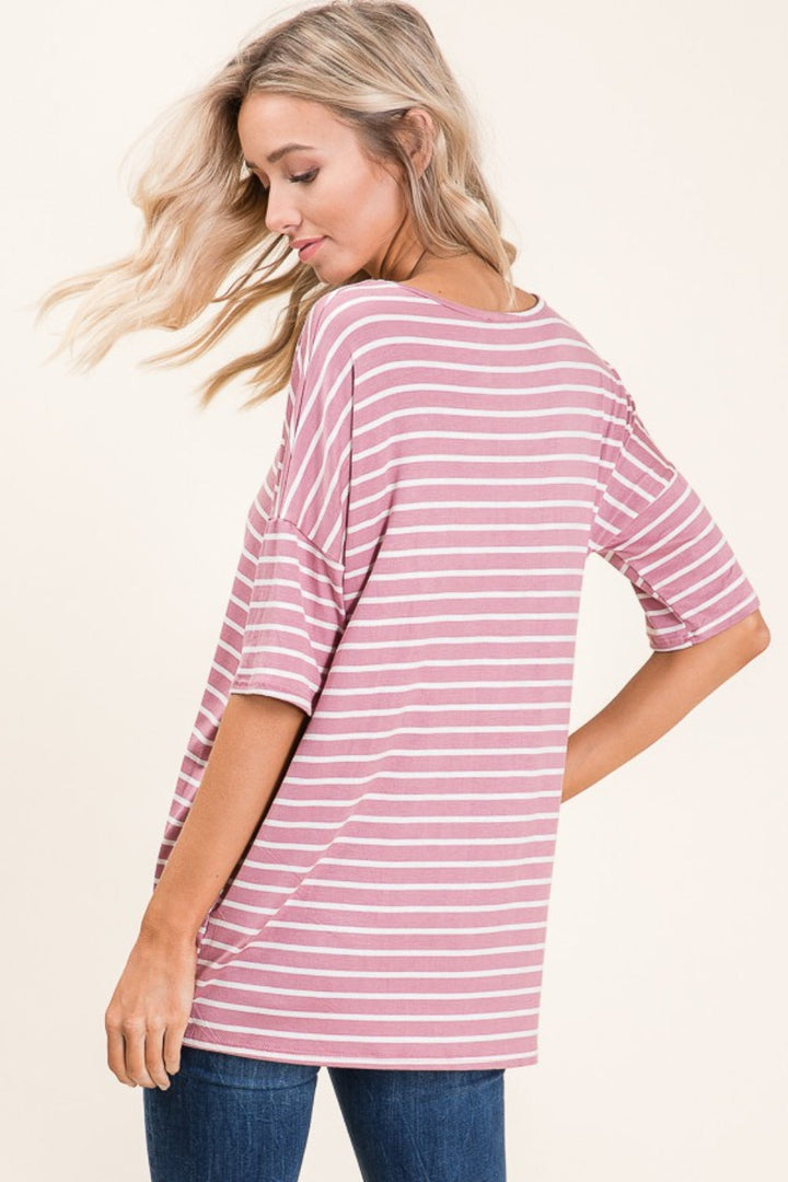 Stilla | Stribet Rund Hals Halv Ærme T-Shirt