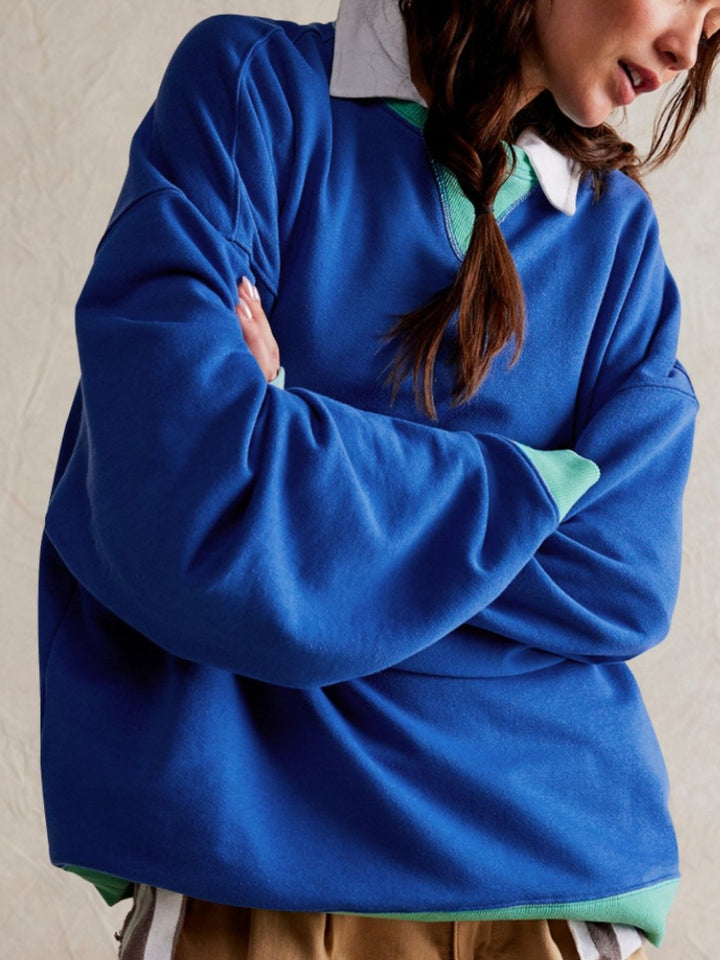 Stilla | Sweatshirt Med Kontrastfarvede Lange Ærmer og Nedfaldende Skuldre