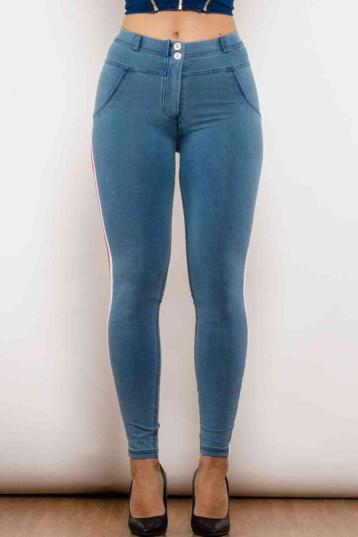 Stilla | Stribet Kontrast Knapper Skinny Jeans