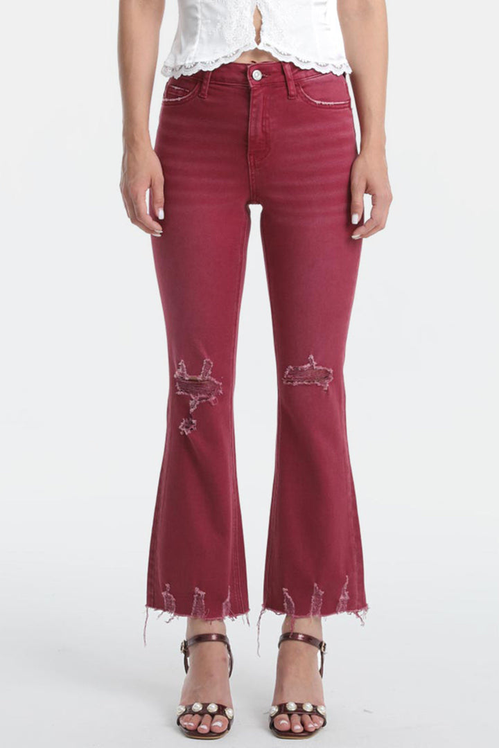 Stilla | Full Size Høj Talje Distressed Raw Hem Flare Jeans