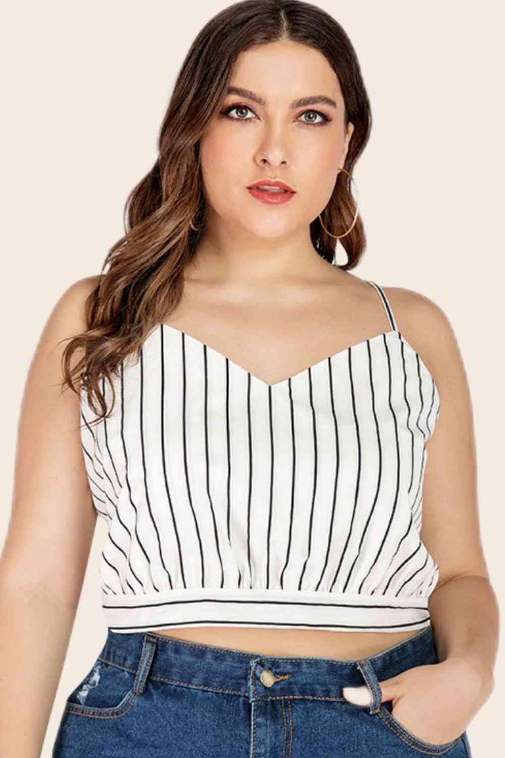 Stilla | Størrelse Stribet Tie-back Cropped Cami