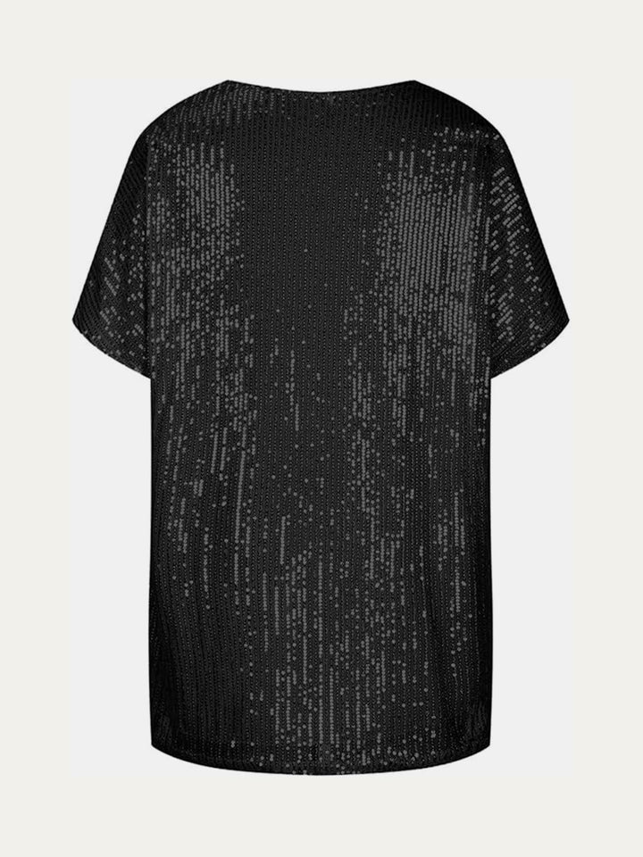 Stilla | Plus Size Paillet V-Hals Kortærmet Top