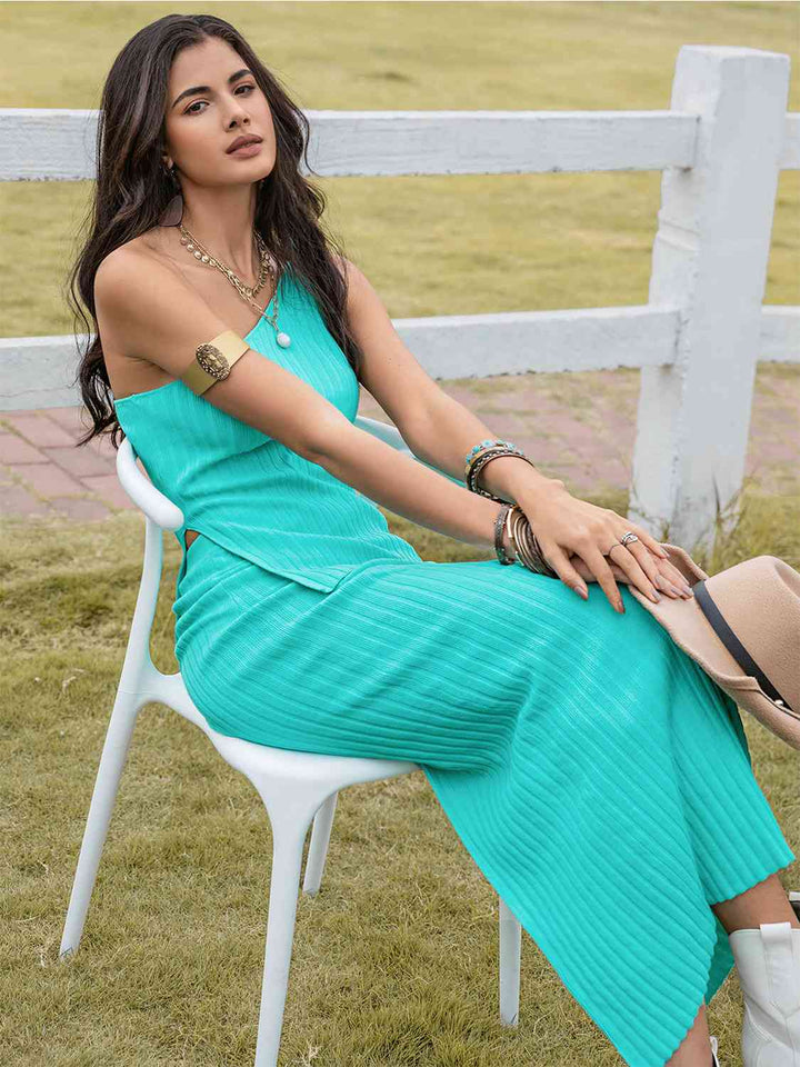 Stilla | One Shoulder Top og Slids Midi Skirt Sæt