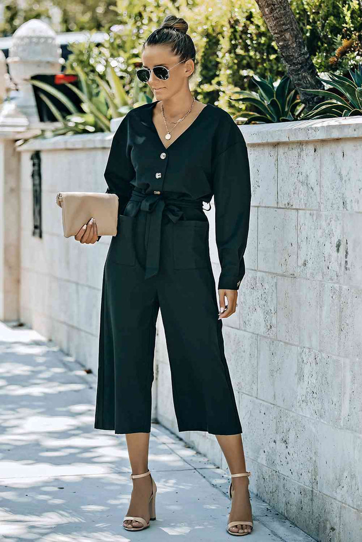 Stilla | Knapfront Cropped Jumpsuit