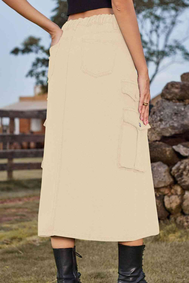 Stilla | Front Midi Denim Skirt Med Lommer