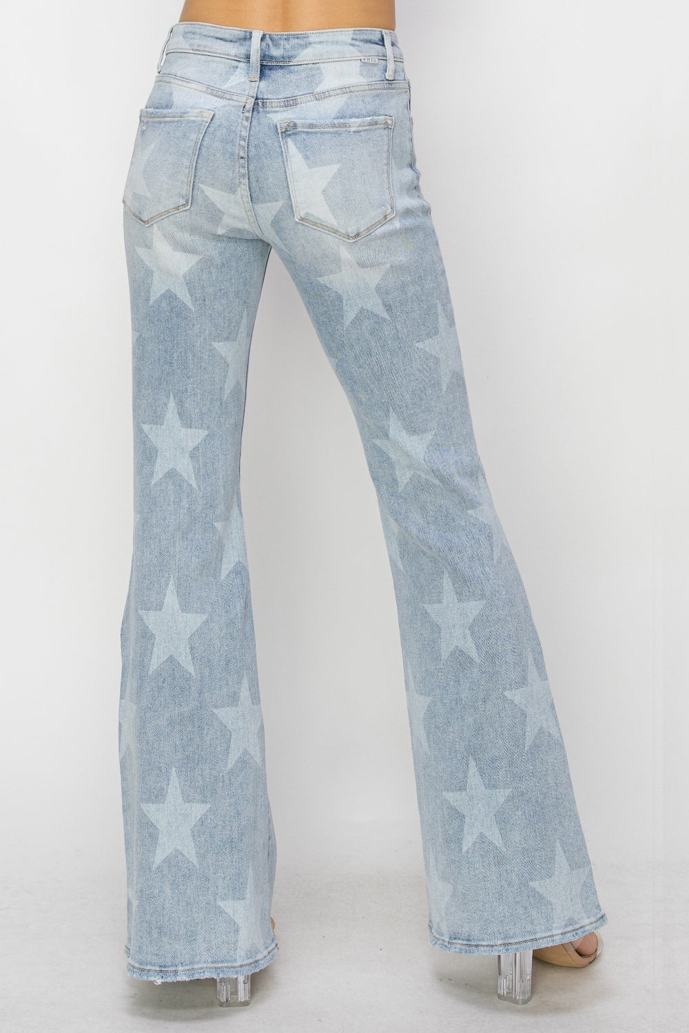 Stilla | Mellemhøj Talje Knap Gennemsigtig Start Print Flare Jeans