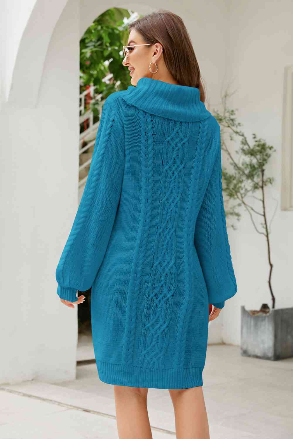 Stilla | Højre Mixed Strik Turtleneck Lantern Ærme Sweater Kjole