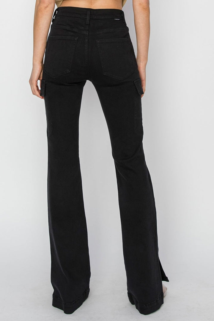 Stilla | Full Size High Rise Side Slit Cargo Bootcut Jeans