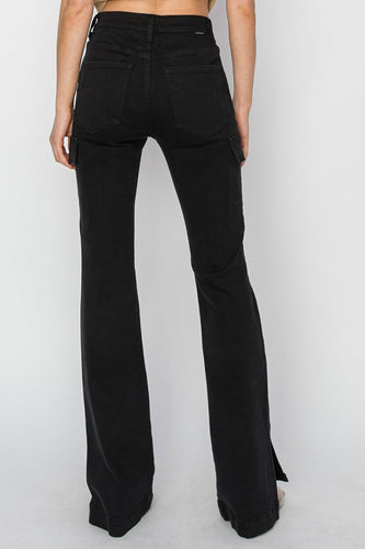 Stilla | Full Size High Rise Side Slit Cargo Bootcut Jeans