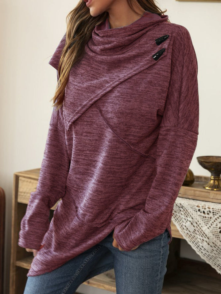 Stilla | T-shirt med lange ærmer og asymmetrisk søm samt muslingekant