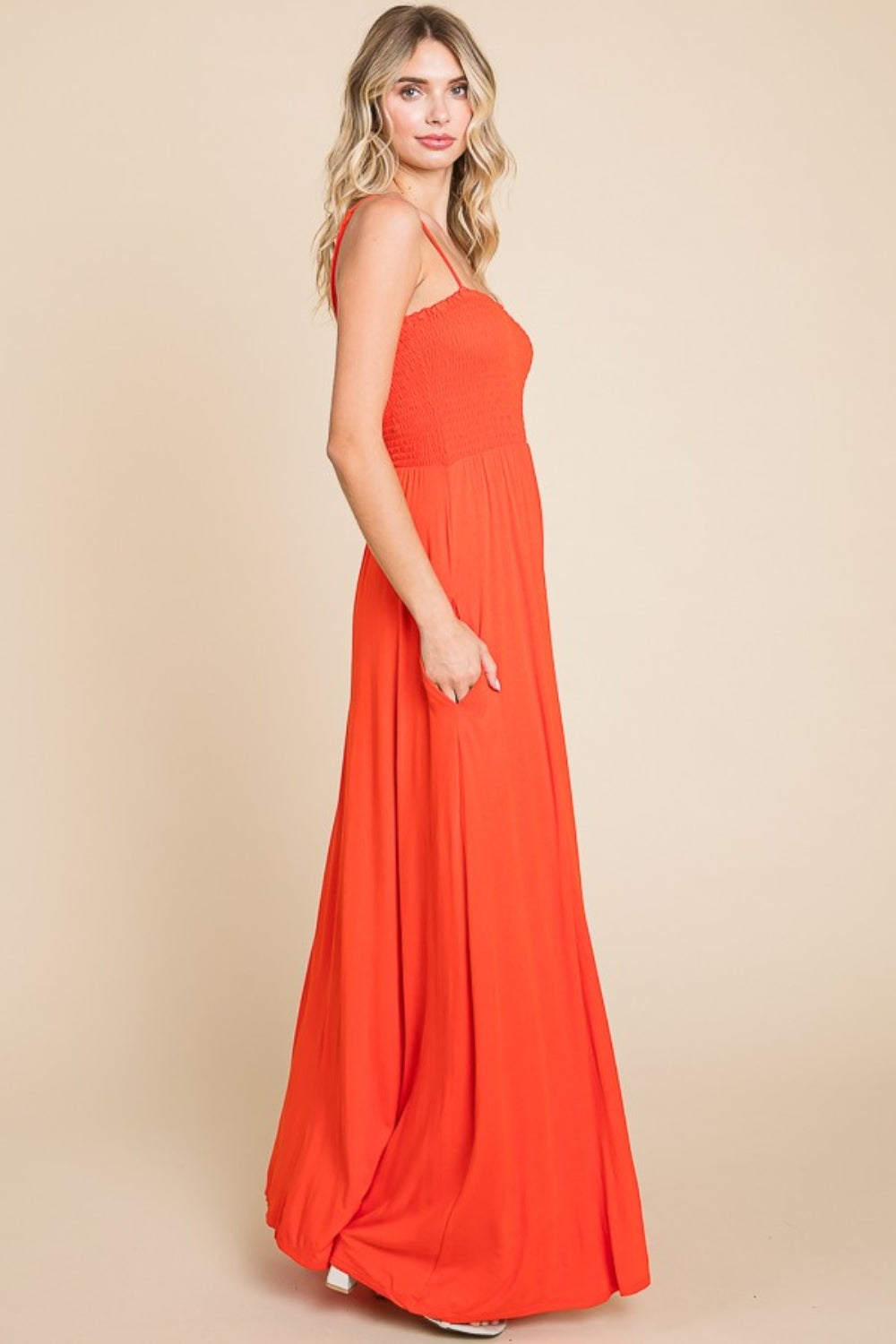 Stilla | Code Fulde Størrelse Smocked Cami Maxi Kjole Med Lommer