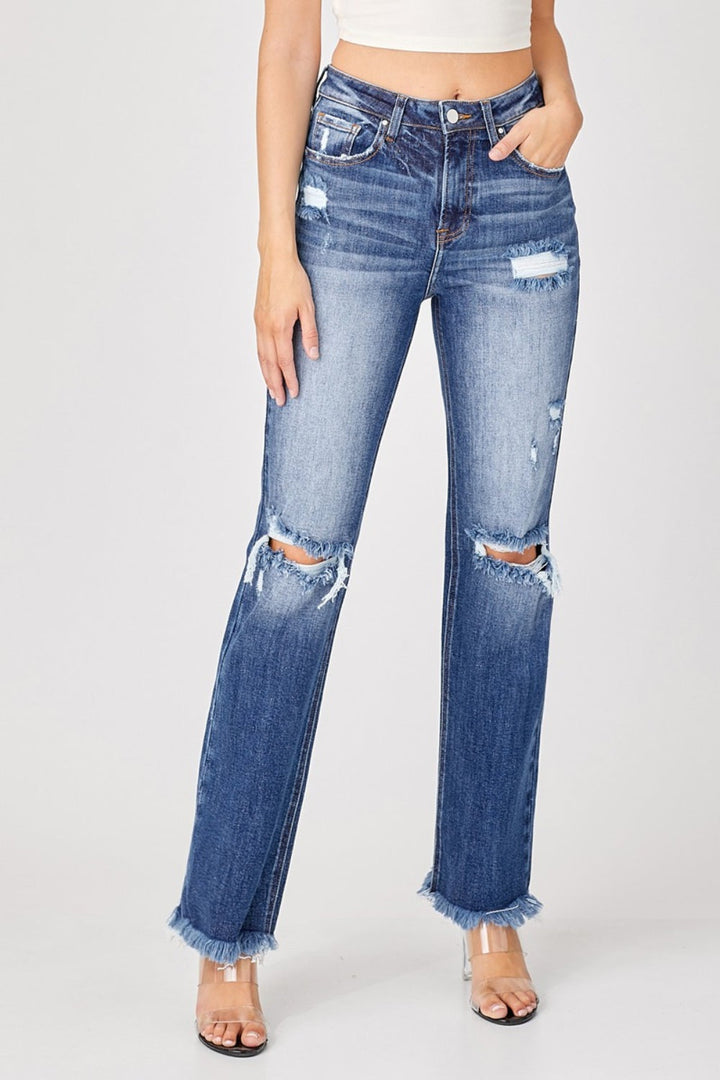 Stilla | Full Size Raw Hem Distressed Straight Jeans