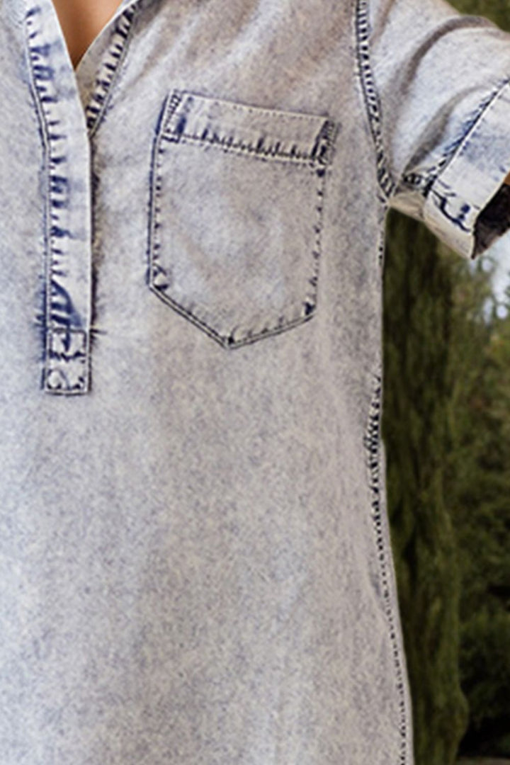 Stilla | Krave Hals Korte Ærmer Denim Kjole