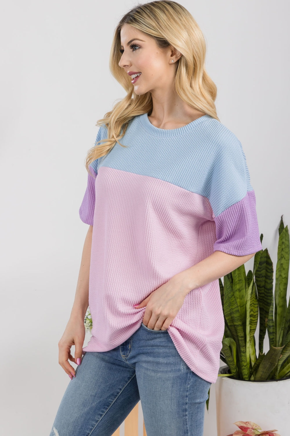 Stilla | Full Size Ribbed Color Block T-Shirt