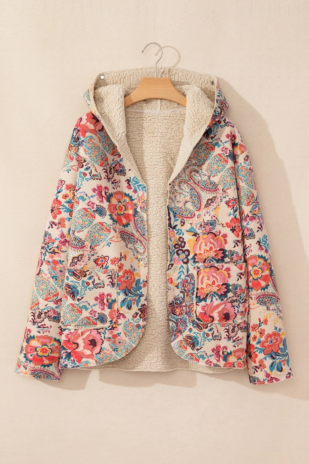 Stilla | Vintage Paisley Blomstertrykt Sherpa Futter Hættejakke