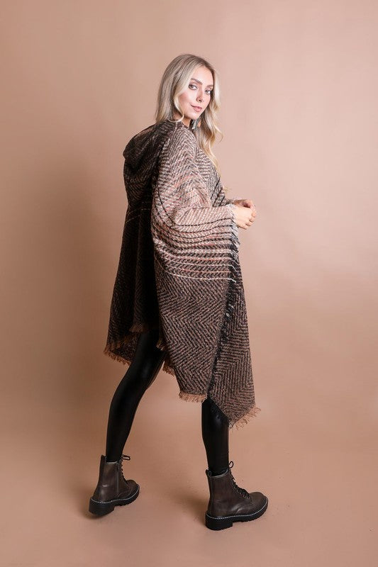 Stilla | Tweed Hættetrøje Franset Kant Poncho