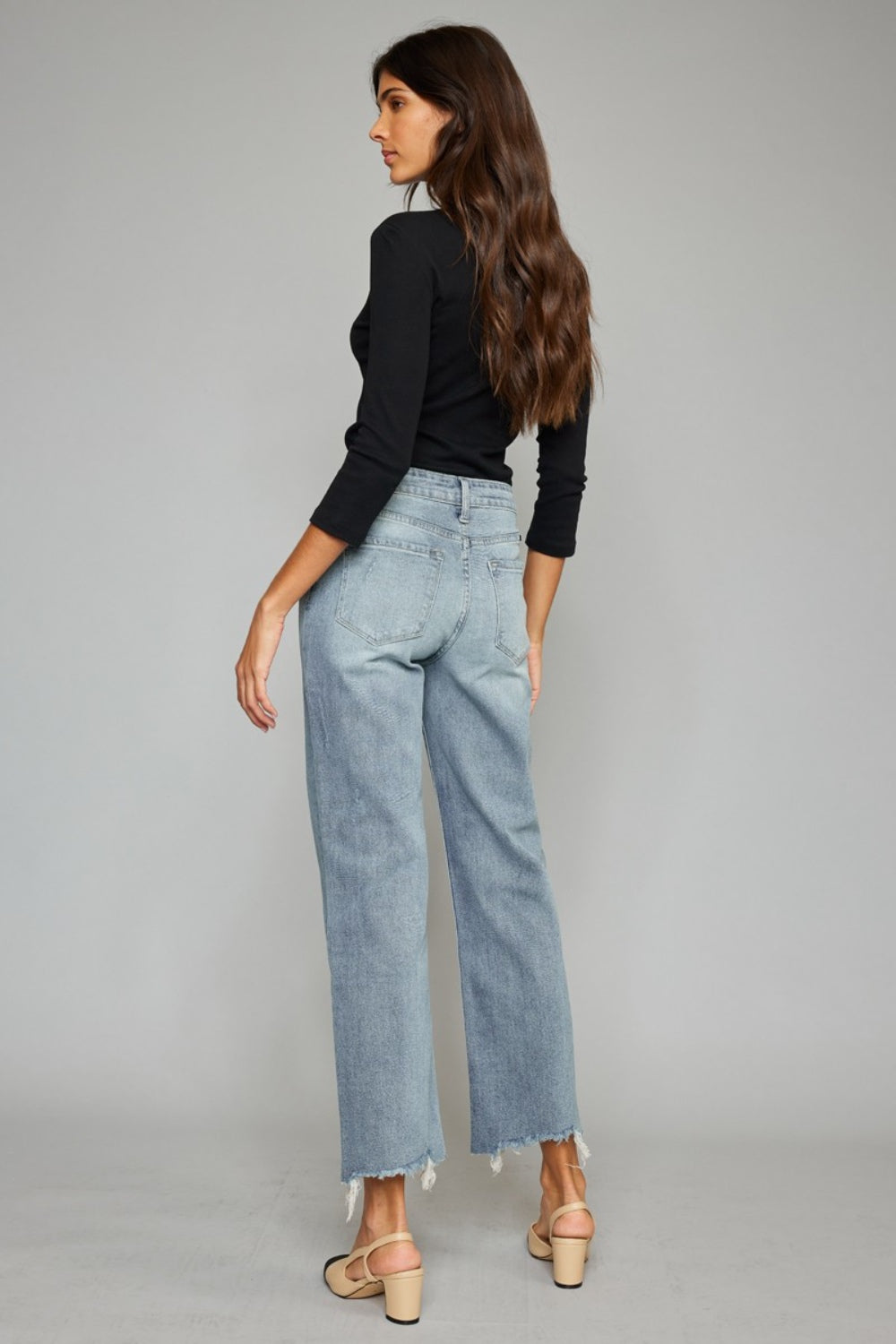Stilla | Høj Talje Rå Kant Beskåret Bred Ben Jeans