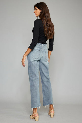 Stilla | Høj Talje Rå Kant Beskåret Bred Ben Jeans