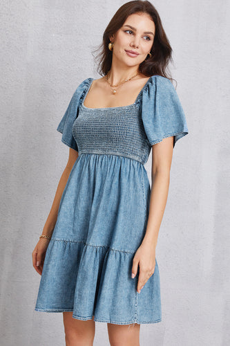 Stilla | Square Neck Mini Denim Dress