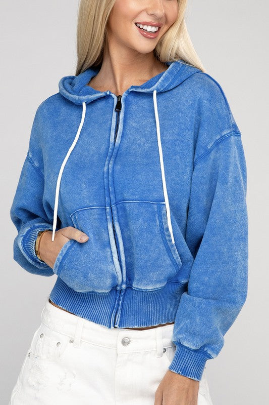 Stilla | Sweatjakke Med Lynlås I Acid Wash Fleece