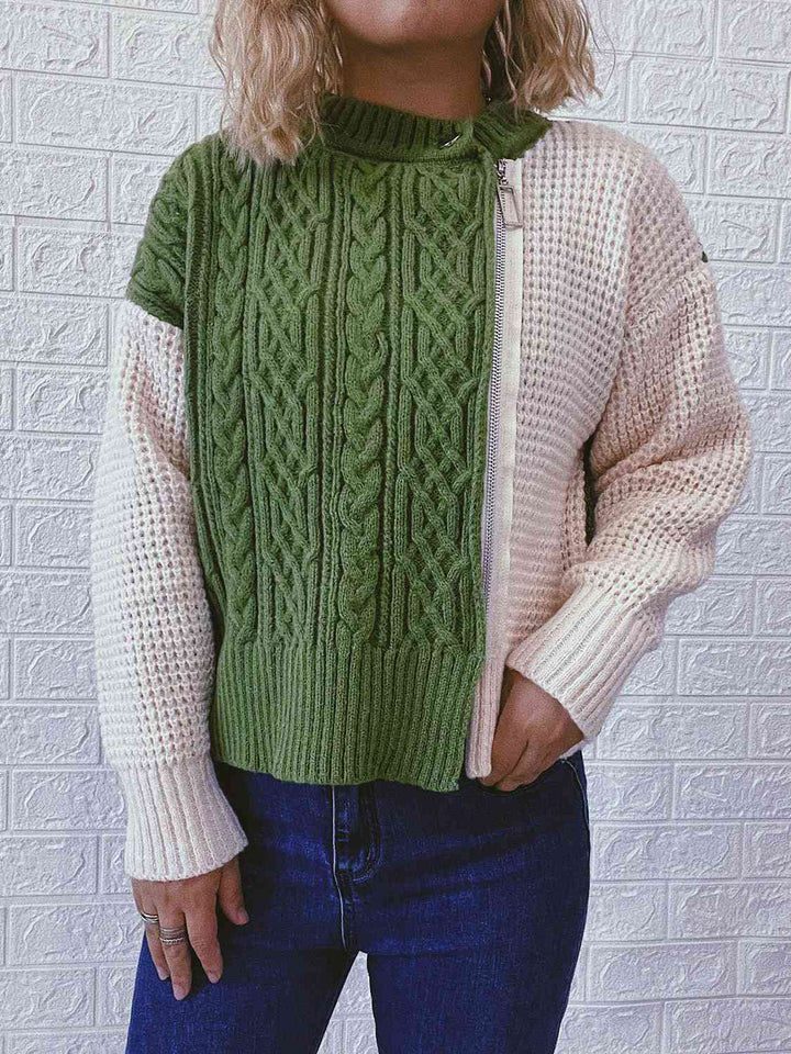 Stilla | Strik Kontrast Lynlås Cardigan