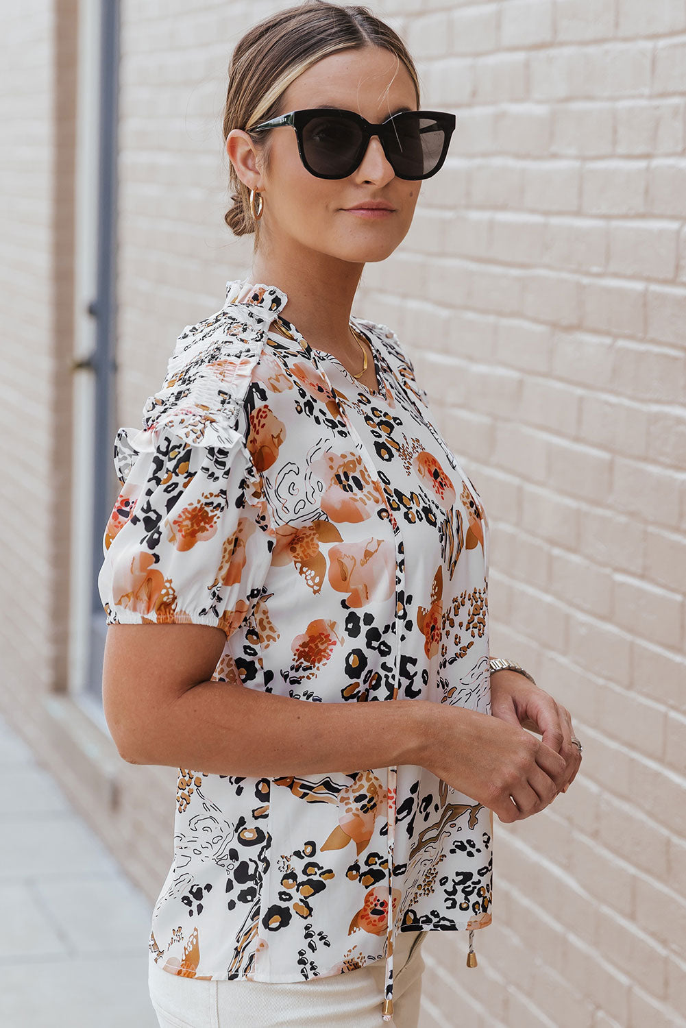Stilla | Leopard Bånd Hals Kort Ærme T-Shirt