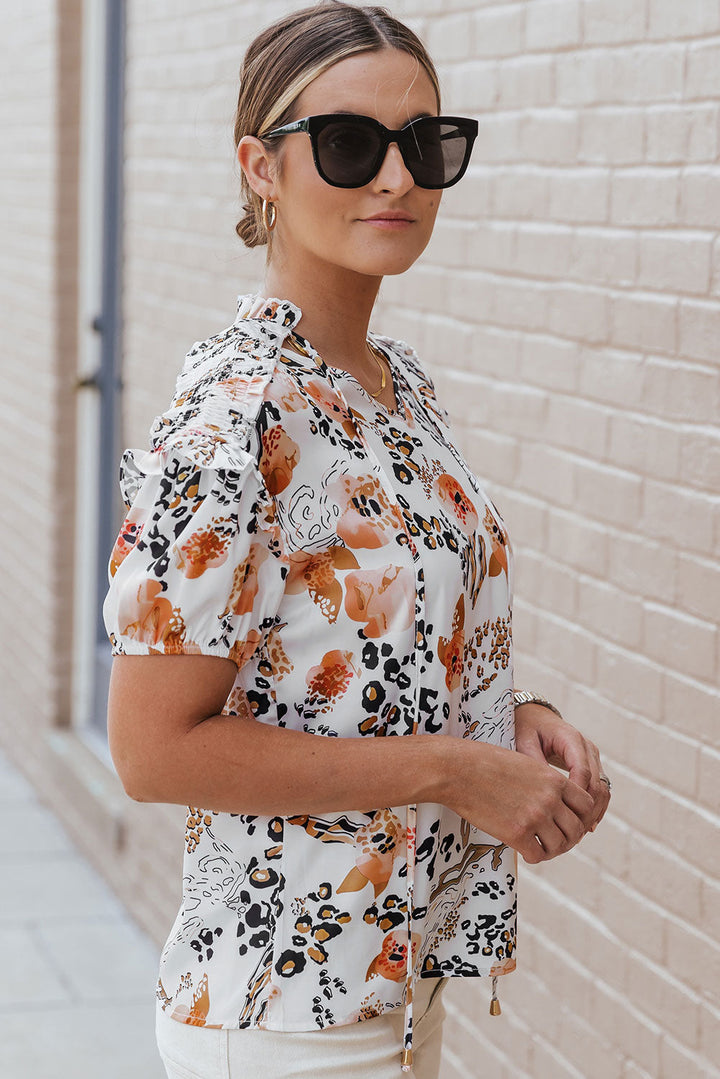 Stilla | Leopard Bånd Hals Kort Ærme T-Shirt