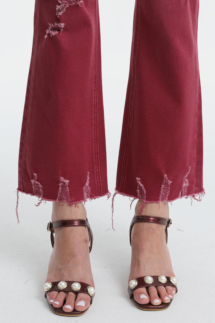 Stilla | Full Size Høj Talje Distressed Raw Hem Flare Jeans