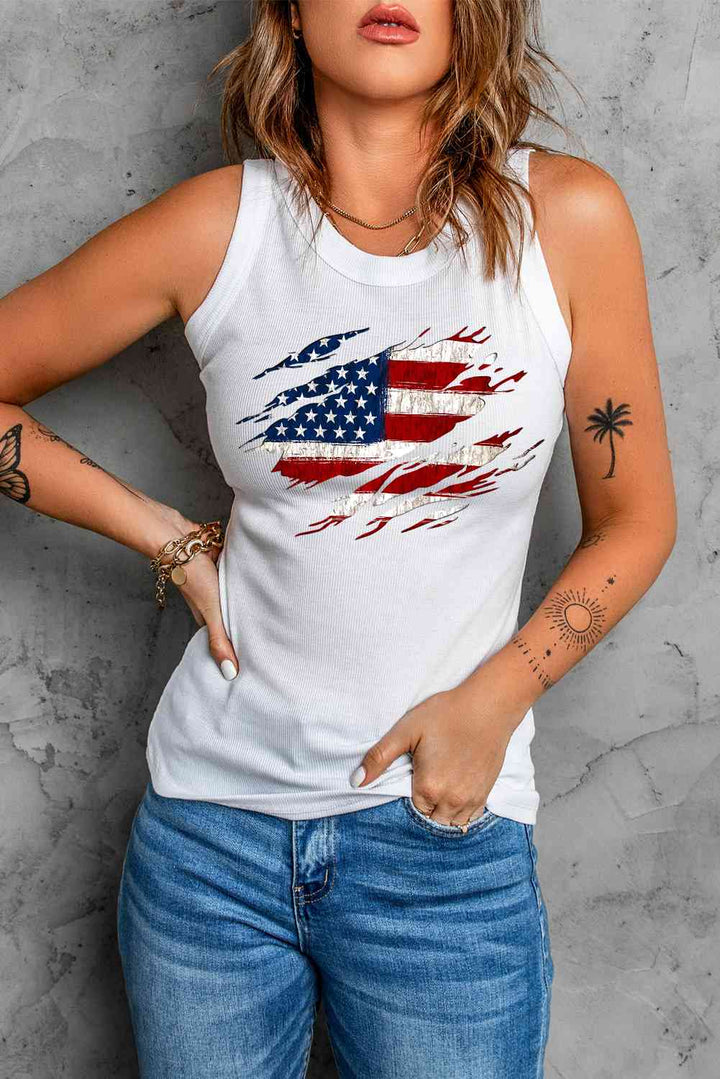 Stilla | Størrelse Us Flag Grafisk Rund Hals Tank
