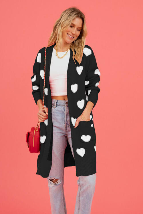 Stilla | Grafisk Åben Front Cardigan Med Lommer