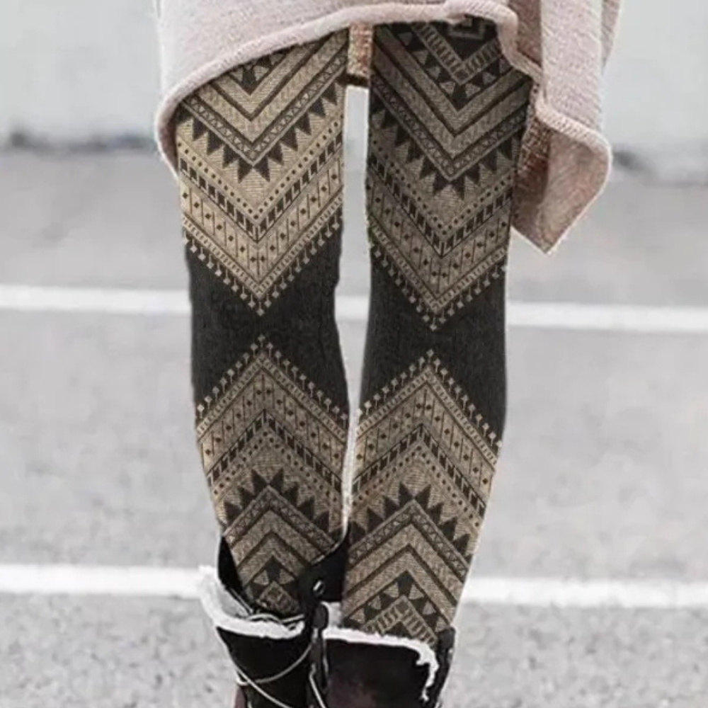 Stilla | Leggings Tætsiddende Blød og Åndbar Strik Geometrisk Mønster Fuld Længde