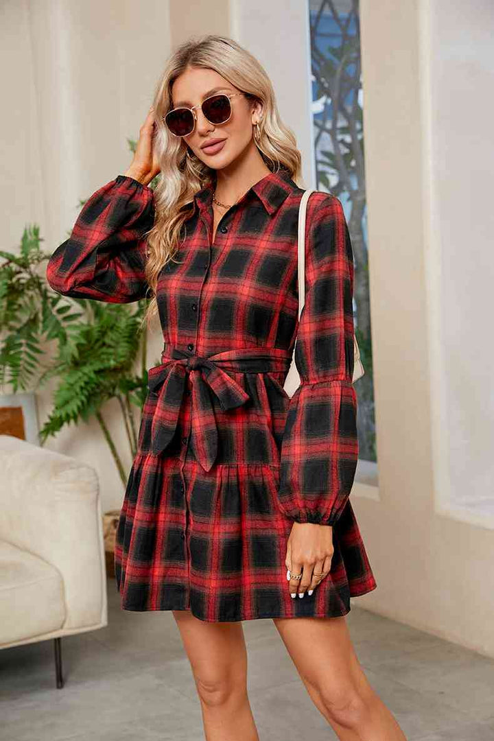 Stilla | Print Tie Waist Kravehals Skjortekjole