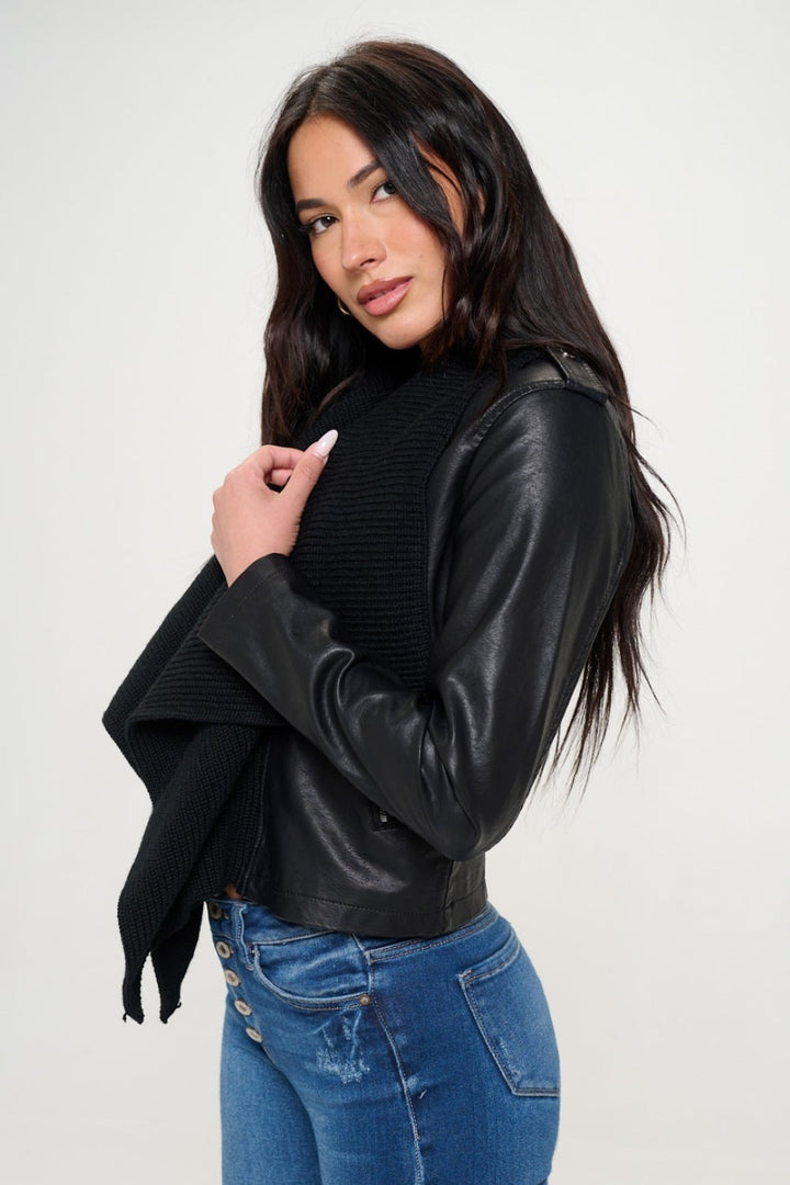 Stilla | LA Strik Krave Faux Læder Crop Jakke